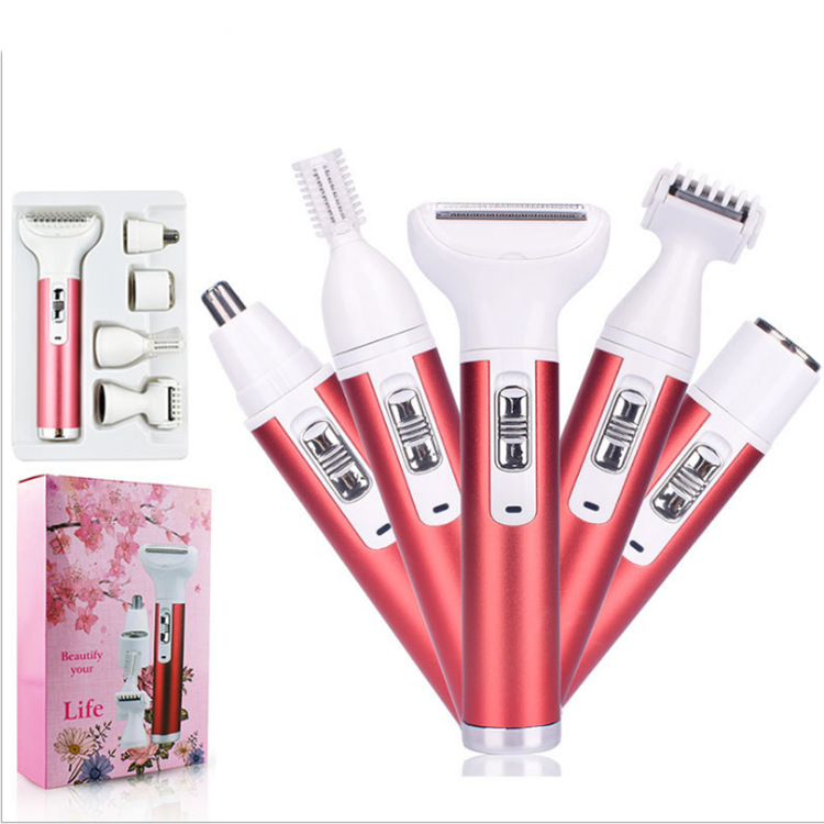 (Green) 5-in-1 Multi-Functional Womens Hair Remover - Rechargeable Electric Shaver & Grooming Kit