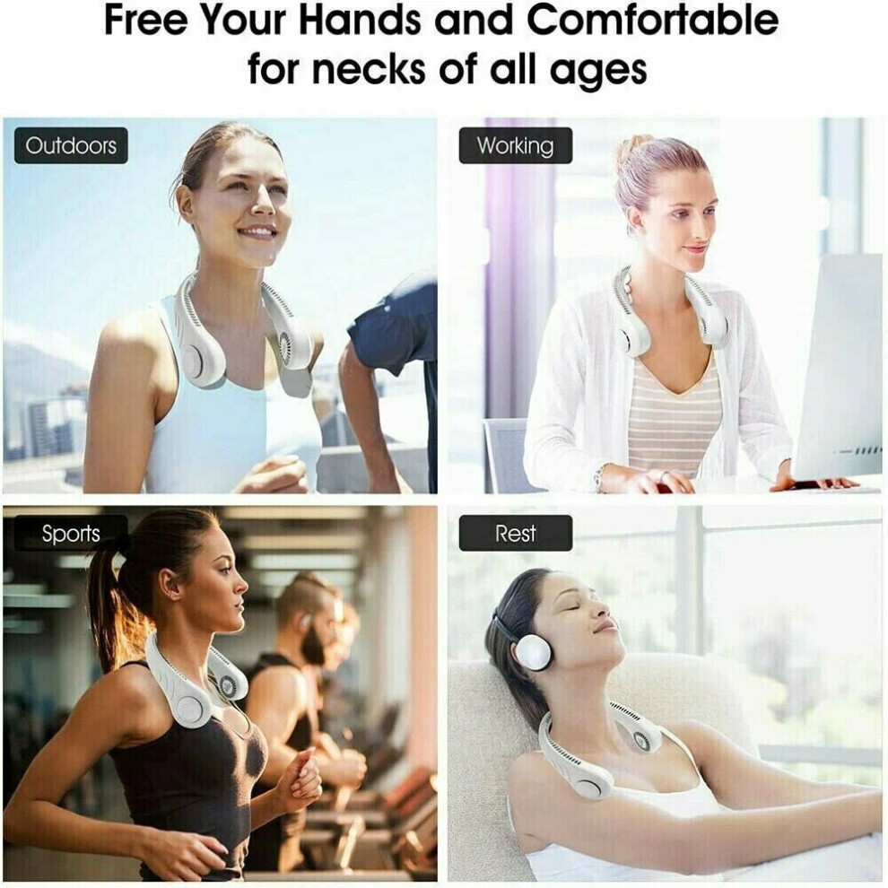 (White) Portable Bladeless Cooling Fan Neck Fan Hands-Free
