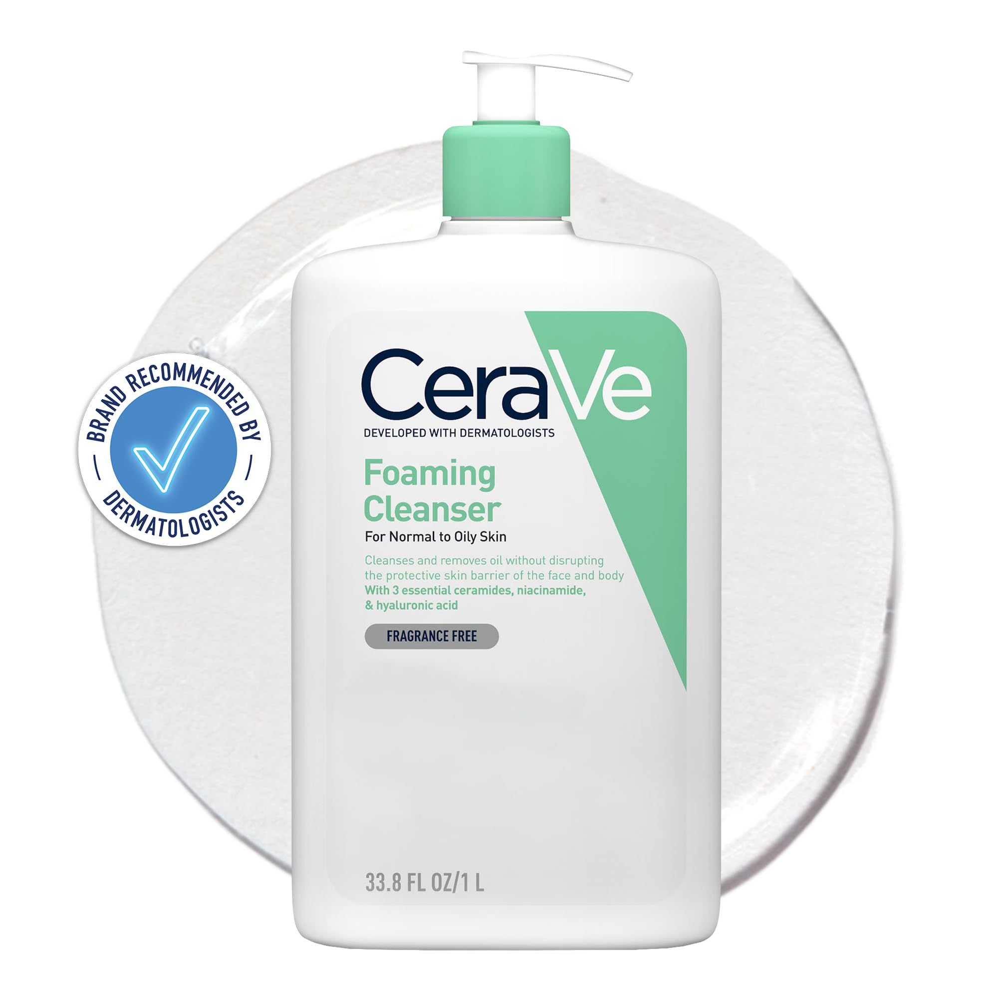 (1 l ~ Pack of 1) CeraVe Foaming Cleanser for Normal to Oily Skin 1 Litre with Niacinamide and 3 Essential Ceramides
