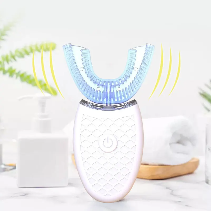 (White) U-Type Toothbrush 360 Degrees Intelligent Silicon Head Sonic Electric Toothbrush Automatic USB Charge Waterproof Toothbrush