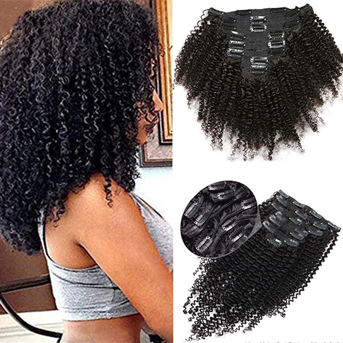 (10inches x 1 Pack) Kinky Curly Clip in Hair Extension Maxine 3C 4A Afro Kinky Curly Clip in Human Hair Extensions Women 120g set clip-in Full Head