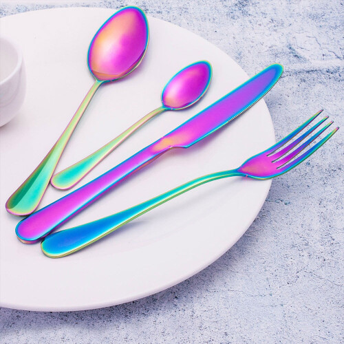 (Black) 32pcs Cutlery Sets Fork for Dining