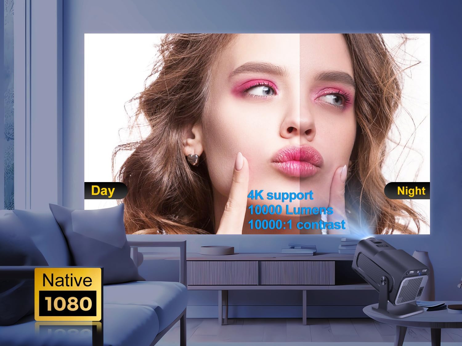 Mini Projector 4K Support Portable Projector with Auto Keystone Natvie 1080P Smart Projector for Bedroom 180 Rotatable Built-in Android 11.0 WiFi6 BT5.0 Home Theater Projector Compatible with Phone