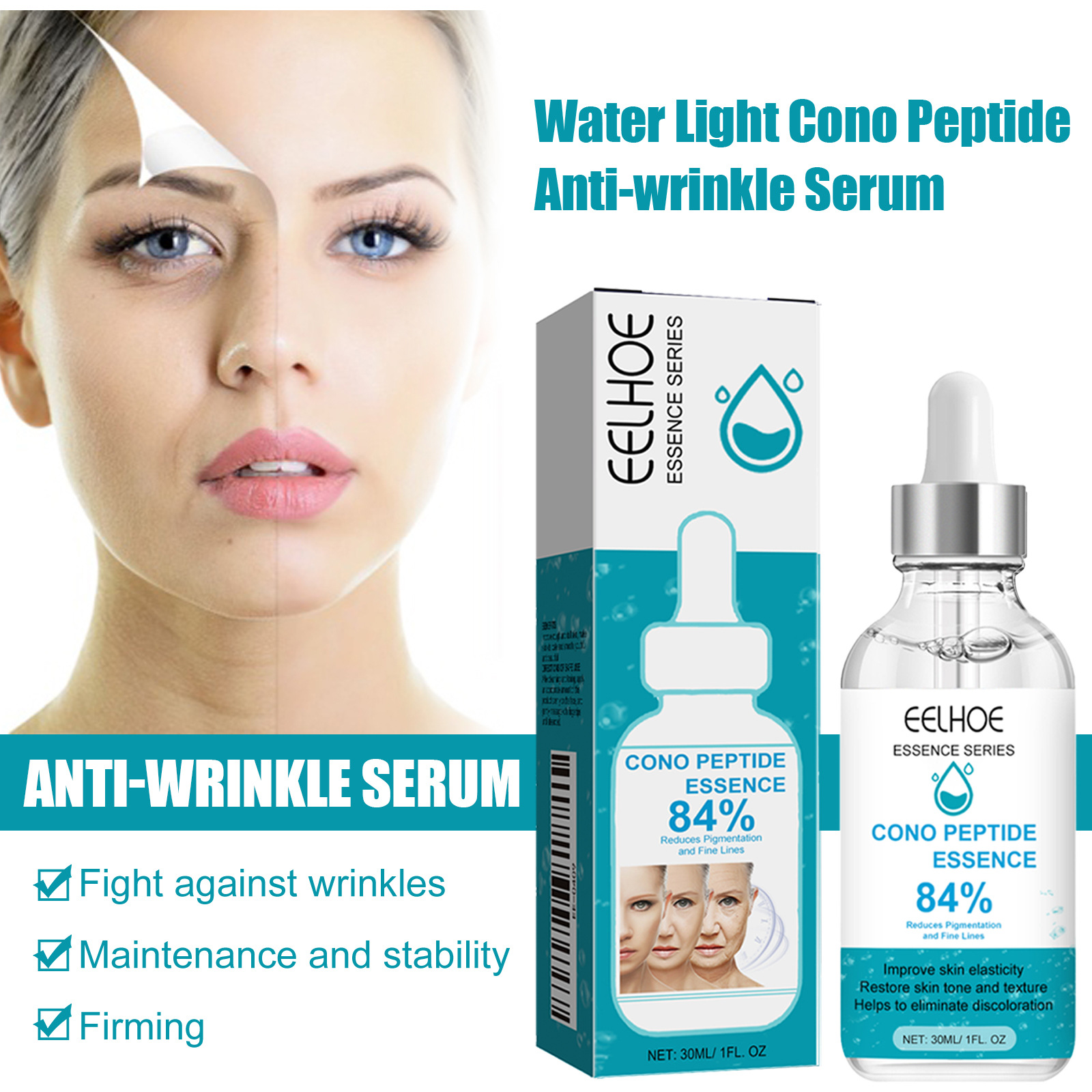 (1 PC) Anti Wrinkle Serum Hexapeptide Cono Peptide Essence for Face Lift Firming Improve Rough Sagging Tightening Fade Forehead Lines Age Spots Removal