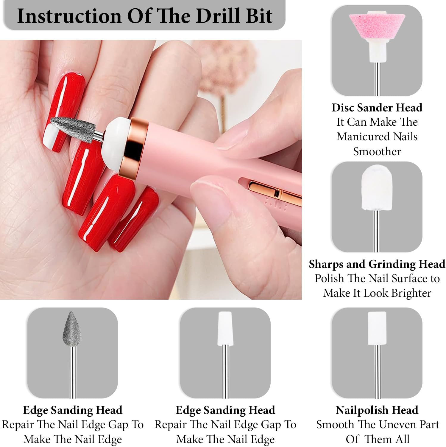 Rechargeable 5 in 1 Professional Nail Drill File Kit for Nail Salon and Home DIY