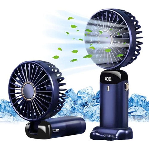 Hand Held Fan Portable Handheld USB Rechargeable Fans 5 Speeds Battery Operated Mini Fan Foldable Desk Fans with LED Display for Home Travel