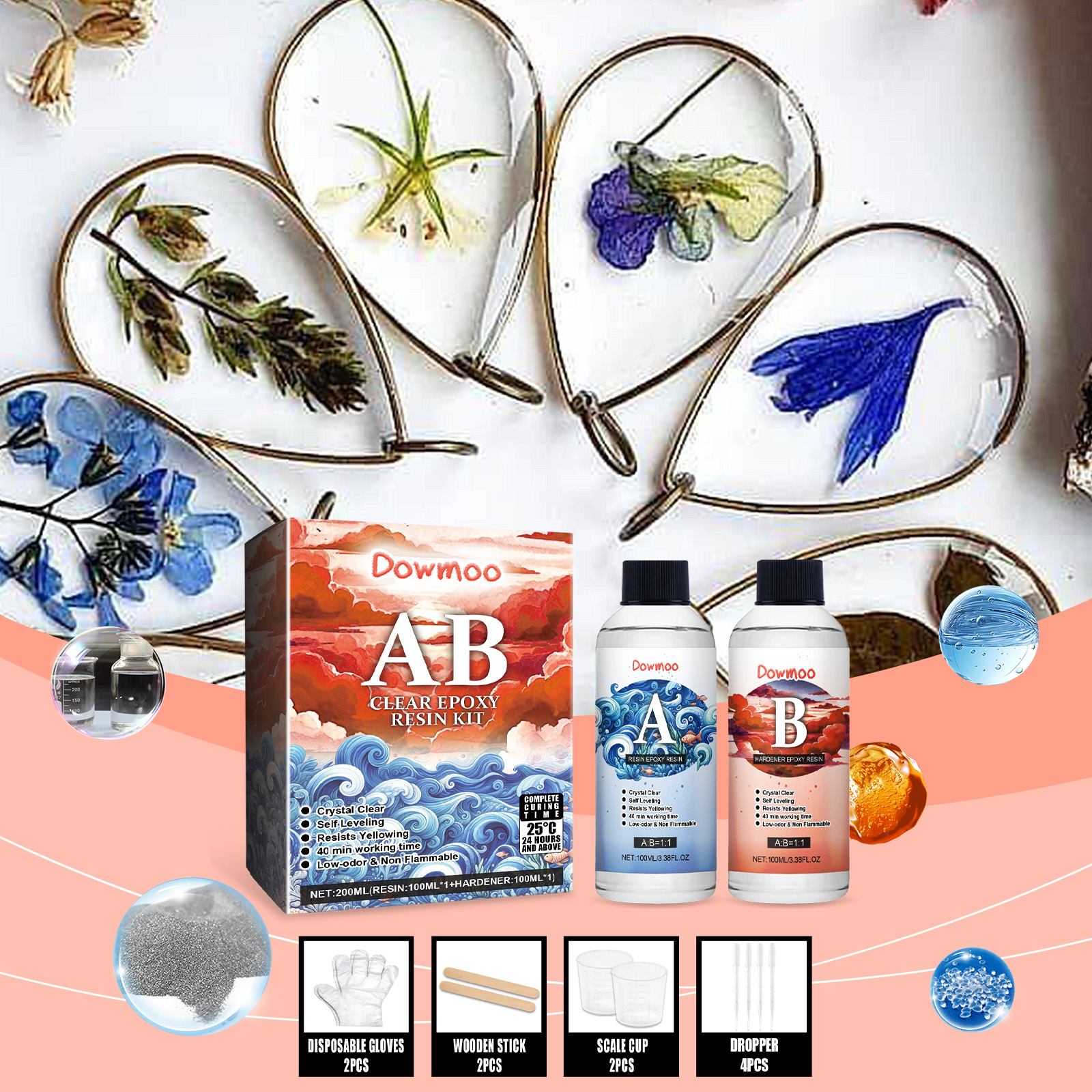 (Set C) Clear Epoxy Resin Kit Bubble Free Crystal Clear AB High Adhesive Transparent Hardener Casting Jewelry Making Art Resin Supplies ﻿