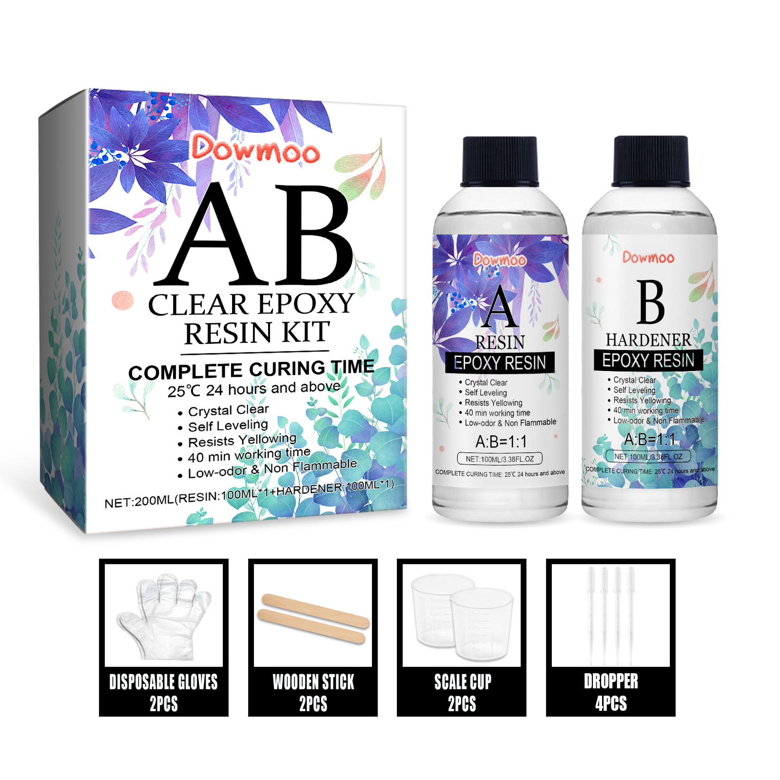 (Set C) Clear Epoxy Resin Kit Bubble Free Crystal Clear AB High Adhesive Transparent Hardener Casting Jewelry Making Art Resin Supplies ﻿