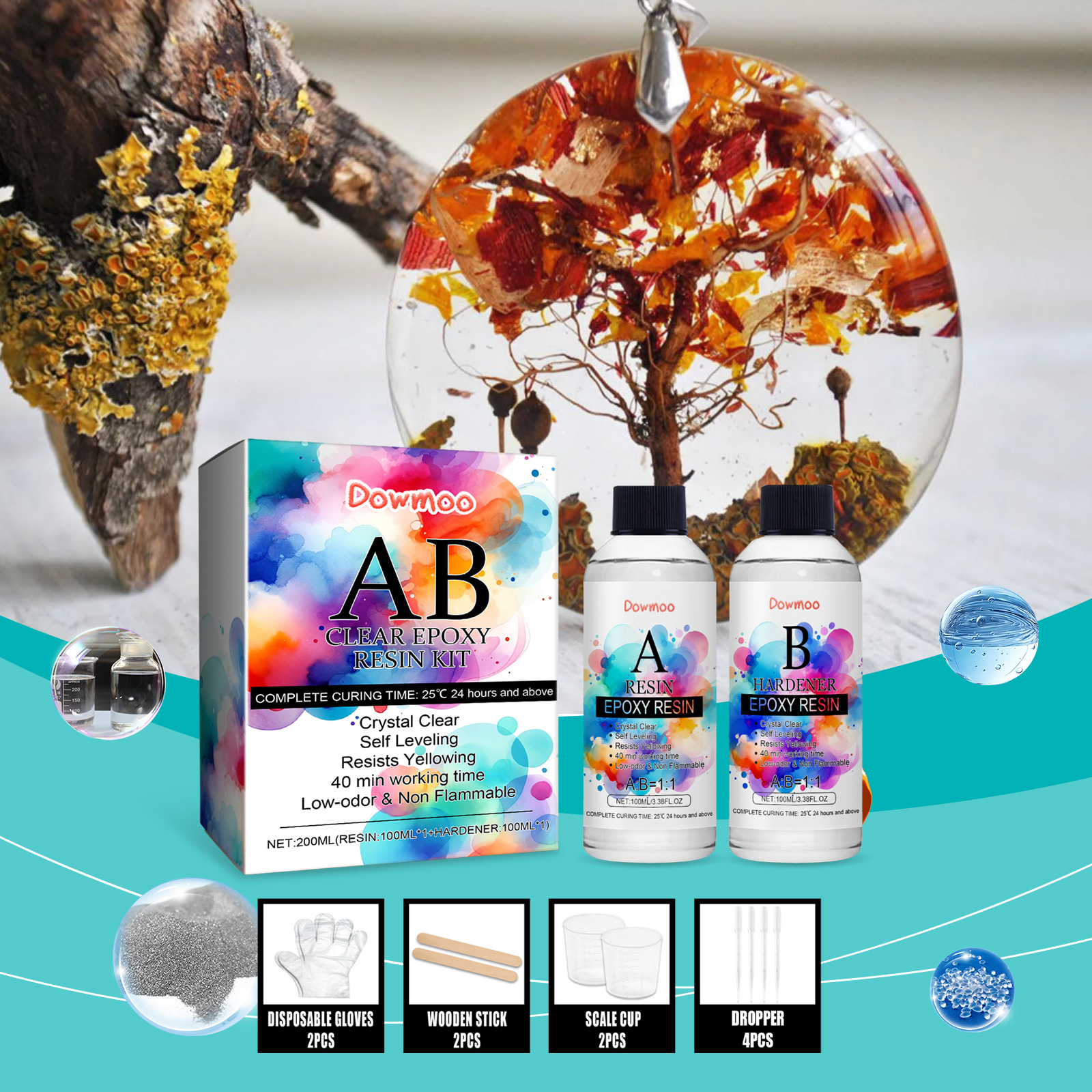 (Set C) Clear Epoxy Resin Kit Bubble Free Crystal Clear AB High Adhesive Transparent Hardener Casting Jewelry Making Art Resin Supplies ﻿