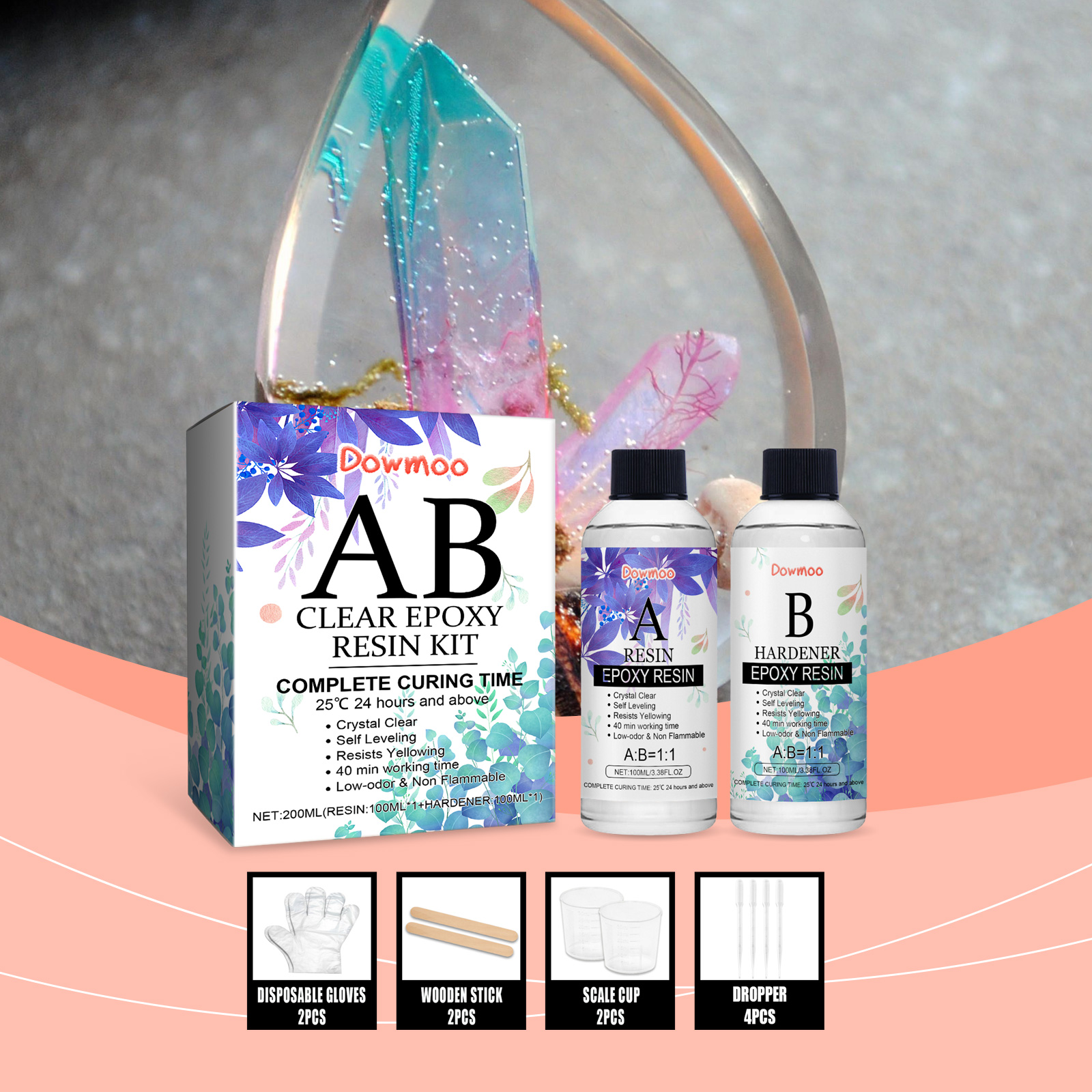 (Set C) Clear Epoxy Resin Kit Bubble Free Crystal Clear AB High Adhesive Transparent Hardener Casting Jewelry Making Art Resin Supplies ﻿