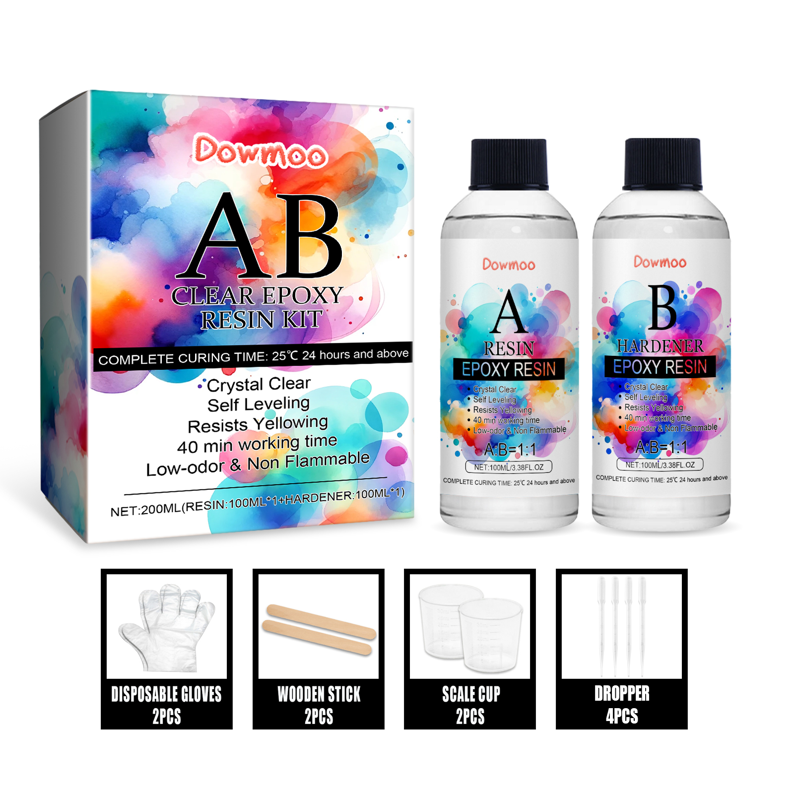 (Set C) Clear Epoxy Resin Kit Bubble Free Crystal Clear AB High Adhesive Transparent Hardener Casting Jewelry Making Art Resin Supplies ﻿