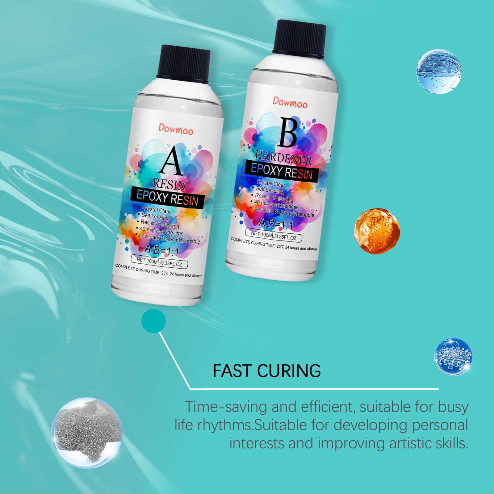 (Set C) Clear Epoxy Resin Kit Bubble Free Crystal Clear AB High Adhesive Transparent Hardener Casting Jewelry Making Art Resin Supplies ﻿