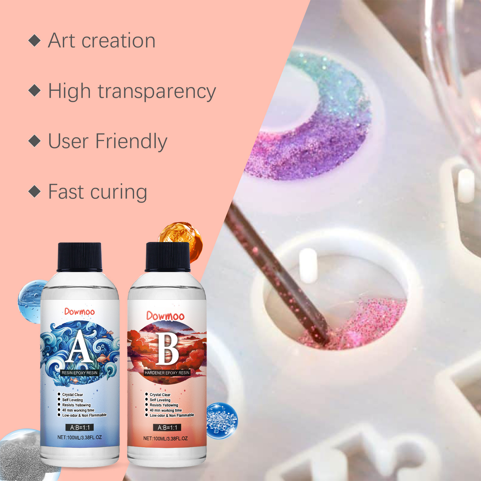 (Set C) Clear Epoxy Resin Kit Bubble Free Crystal Clear AB High Adhesive Transparent Hardener Casting Jewelry Making Art Resin Supplies ﻿
