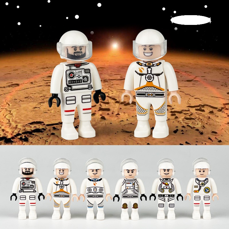 (Astronauts D) Space Astronaut Police Mini Figures Set Spaceman Action Building Blocks Army Men for Imaginative War Games Toy for Kids