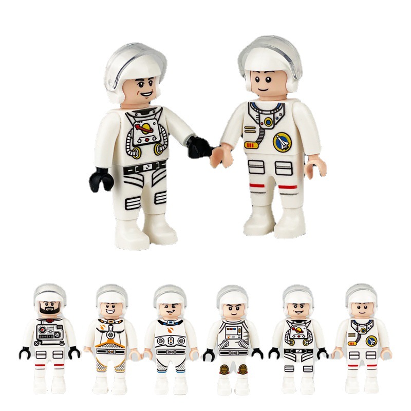 (Astronauts D) Space Astronaut Police Mini Figures Set Spaceman Action Building Blocks Army Men for Imaginative War Games Toy for Kids