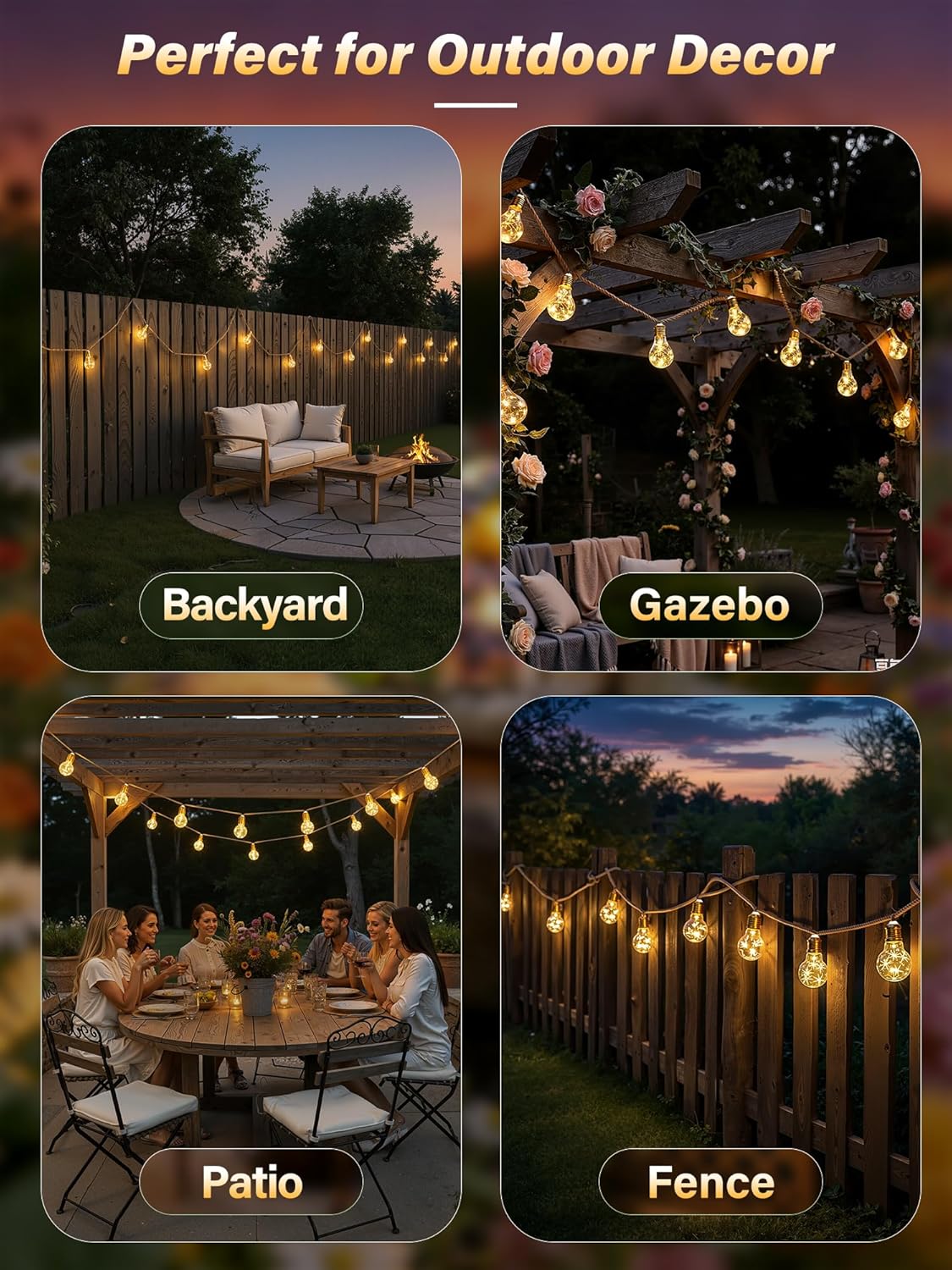 Solar Lights Outdoor Garden 8m Hemp Rope Festoon Light with Remote USB Fairy String with 16 ES Shatterproof Bulbs 160 LEDs 8 Modes Waterproof Lighting 