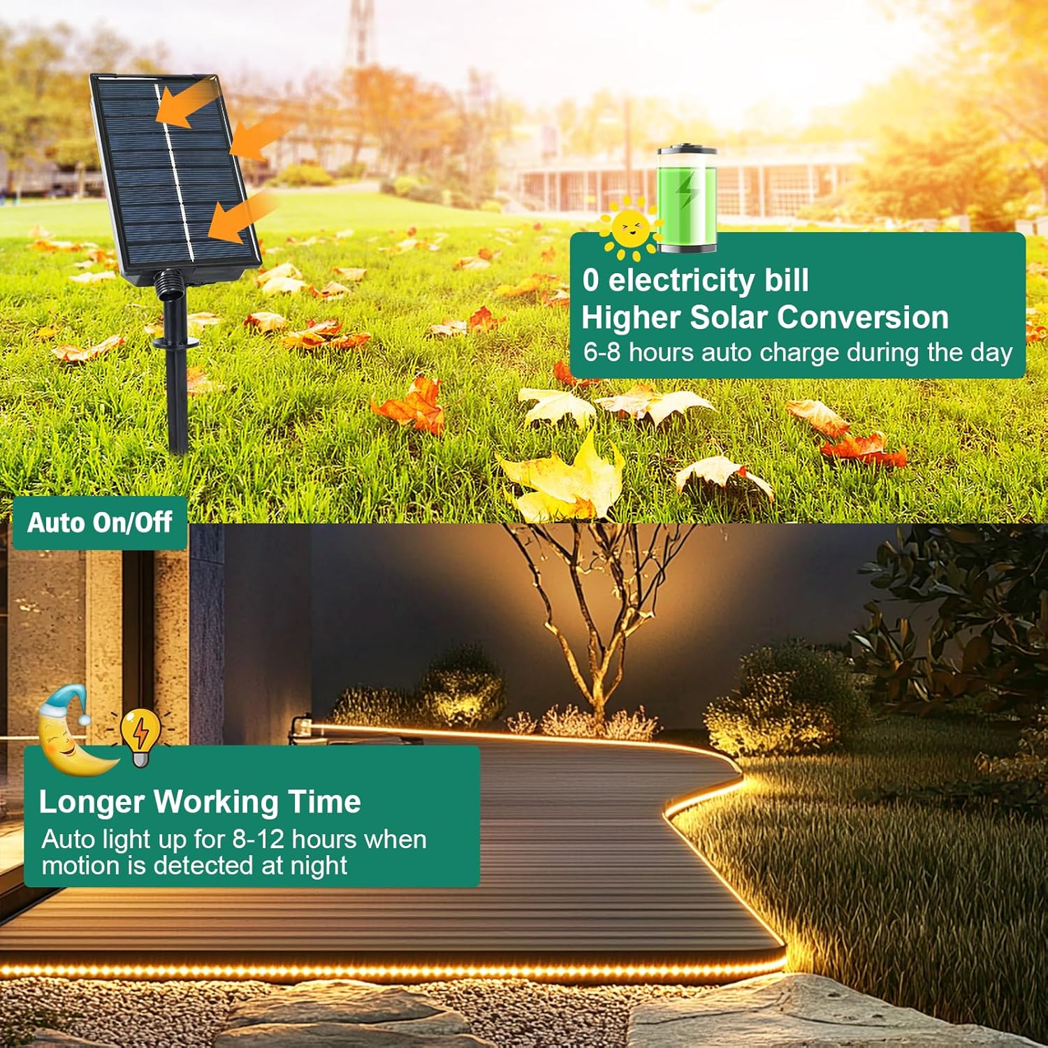 (Warm White)  Solar LED Strip Lights Outdoor 5M 320 LED Lights Strip with Remote 8 Modes Solar Garden Lights Outdoor Waterproof Rope Light for Fence Porch Gazebo Trees 