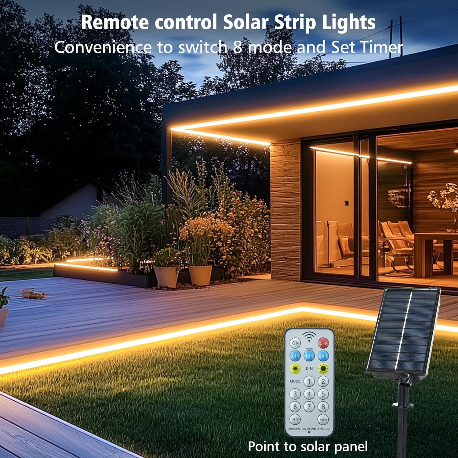 (Warm White)  Solar LED Strip Lights Outdoor 5M 320 LED Lights Strip with Remote 8 Modes Solar Garden Lights Outdoor Waterproof Rope Light for Fence Porch Gazebo Trees 