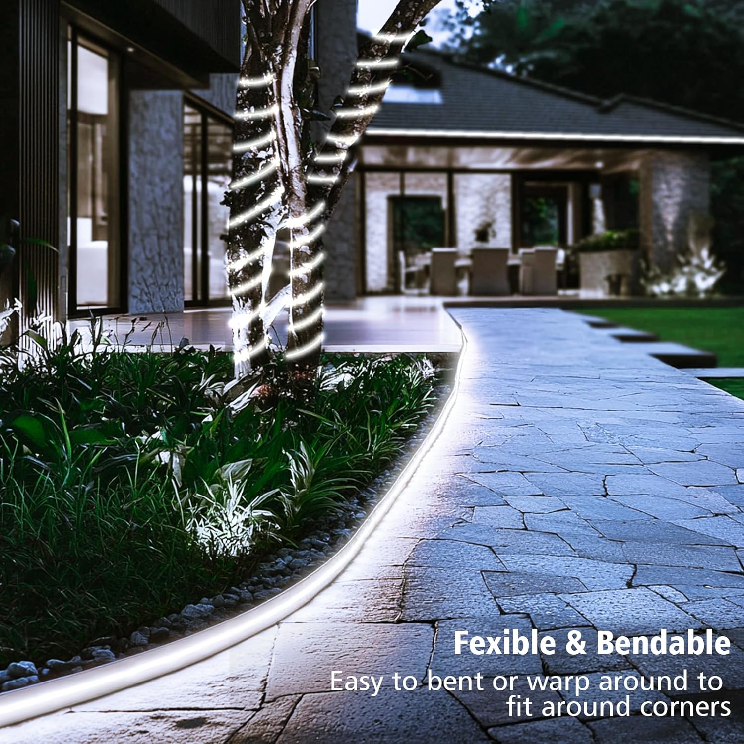 (Warm White)  Solar LED Strip Lights Outdoor 5M 320 LED Lights Strip with Remote 8 Modes Solar Garden Lights Outdoor Waterproof Rope Light for Fence Porch Gazebo Trees 