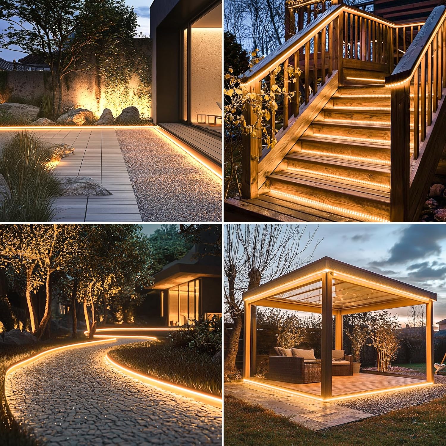 (Warm White)  Solar LED Strip Lights Outdoor 5M 320 LED Lights Strip with Remote 8 Modes Solar Garden Lights Outdoor Waterproof Rope Light for Fence Porch Gazebo Trees 