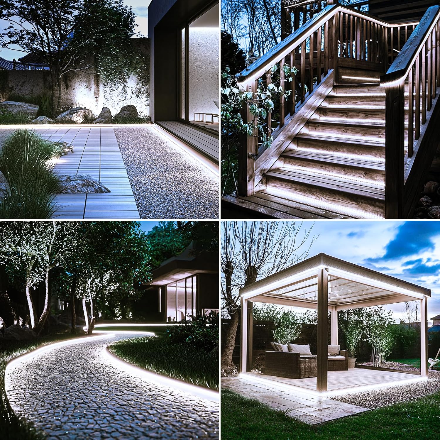 (Warm White)  Solar LED Strip Lights Outdoor 5M 320 LED Lights Strip with Remote 8 Modes Solar Garden Lights Outdoor Waterproof Rope Light for Fence Porch Gazebo Trees 