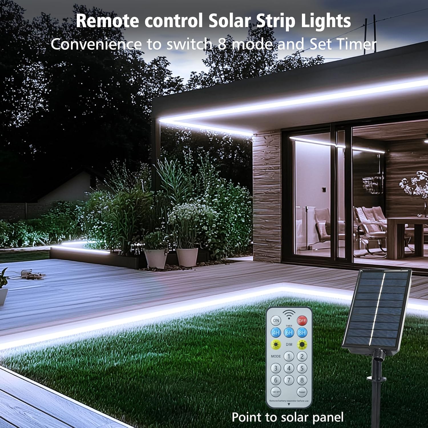 (Warm White)  Solar LED Strip Lights Outdoor 5M 320 LED Lights Strip with Remote 8 Modes Solar Garden Lights Outdoor Waterproof Rope Light for Fence Porch Gazebo Trees 