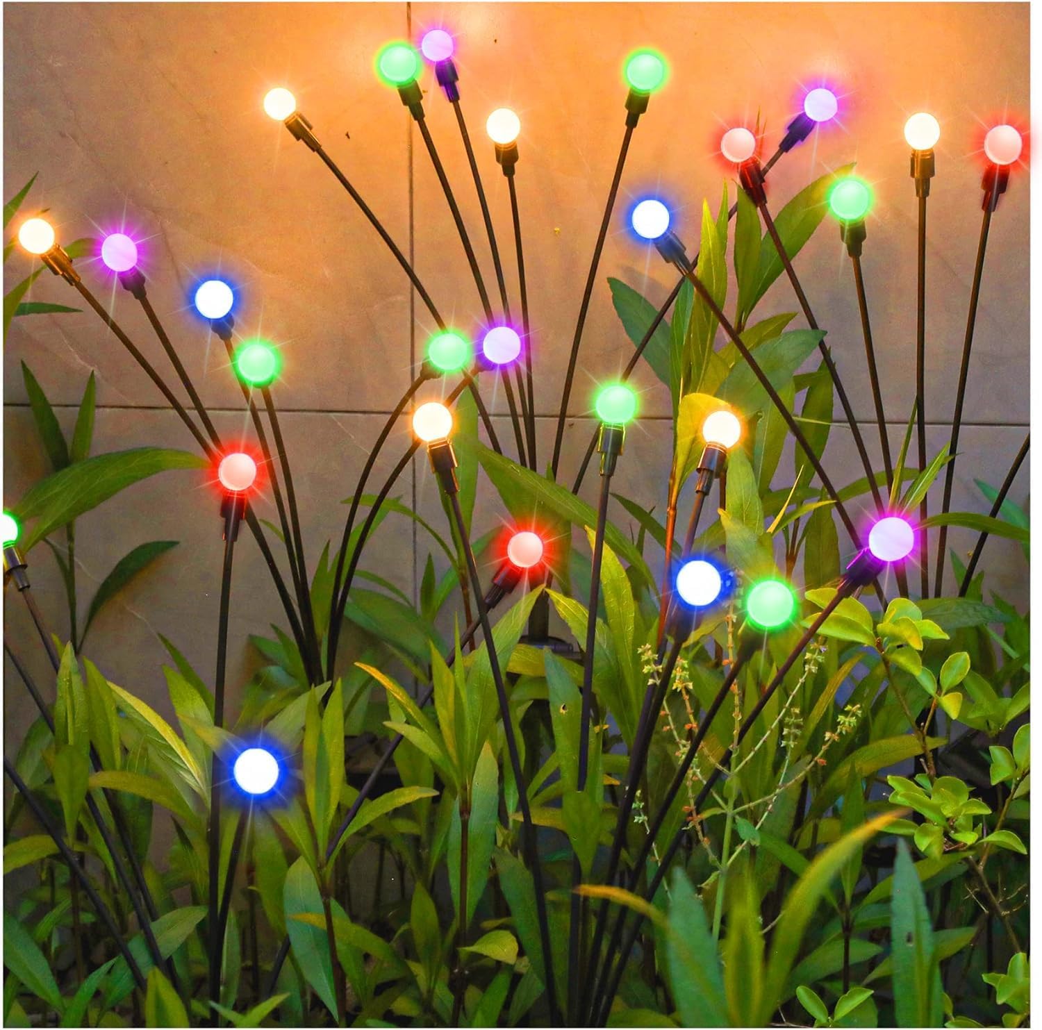 Solar Garden Lights Starburst Swaying Light Swaying When Wind Blows Solar Lights Outdoor Decorative Color Changing RGB Light for Yard Patio Pathway Decoration
