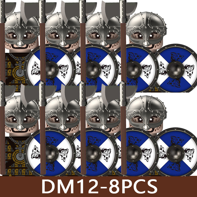 (Style E) Medieval Series Soldier Figures Building Blocks Castle Military Viking Warrior Knight Militia Axe Hammer Accessories Bricks Toys