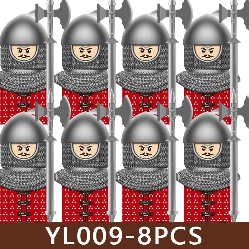 (Style E) Medieval Series Soldier Figures Building Blocks Castle Military Viking Warrior Knight Militia Axe Hammer Accessories Bricks Toys