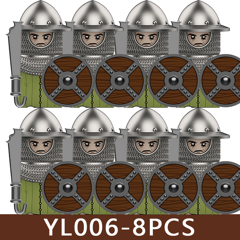 (Style E) Medieval Series Soldier Figures Building Blocks Castle Military Viking Warrior Knight Militia Axe Hammer Accessories Bricks Toys