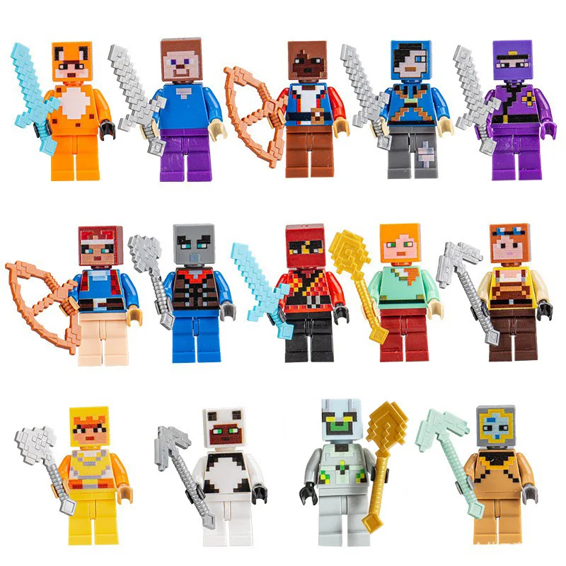 (12 PCS) New My World Building Blocks Small Ender Dragon Steve Cube Skeleton Horse Figures Mini Blocks Ornament Toy Gift