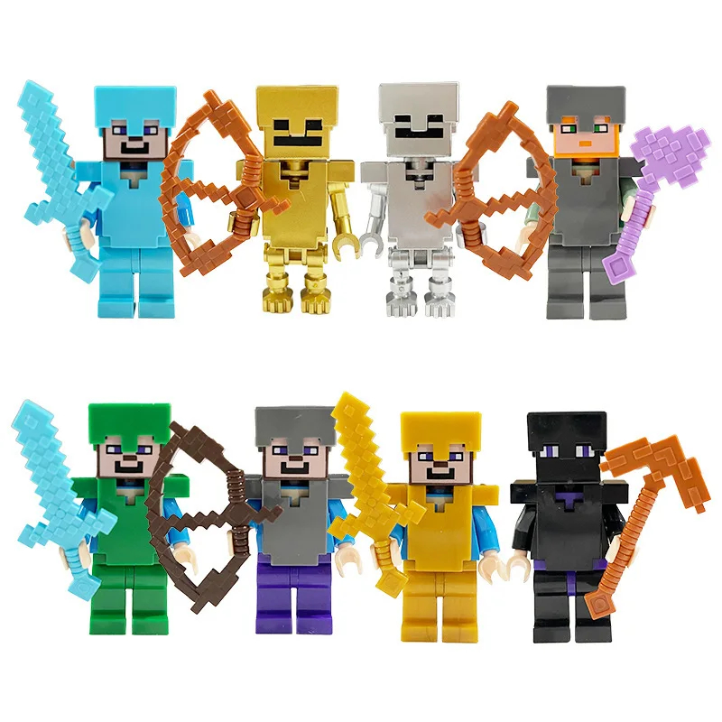 (12 PCS) New My World Building Blocks Small Ender Dragon Steve Cube Skeleton Horse Figures Mini Blocks Ornament Toy Gift