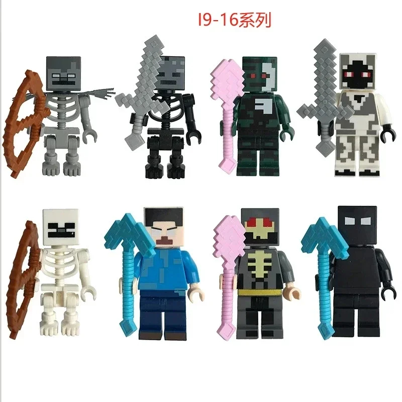 (12 PCS) New My World Building Blocks Small Ender Dragon Steve Cube Skeleton Horse Figures Mini Blocks Ornament Toy Gift
