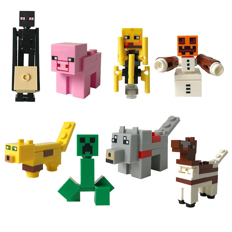 (12 PCS) New My World Building Blocks Small Ender Dragon Steve Cube Skeleton Horse Figures Mini Blocks Ornament Toy Gift