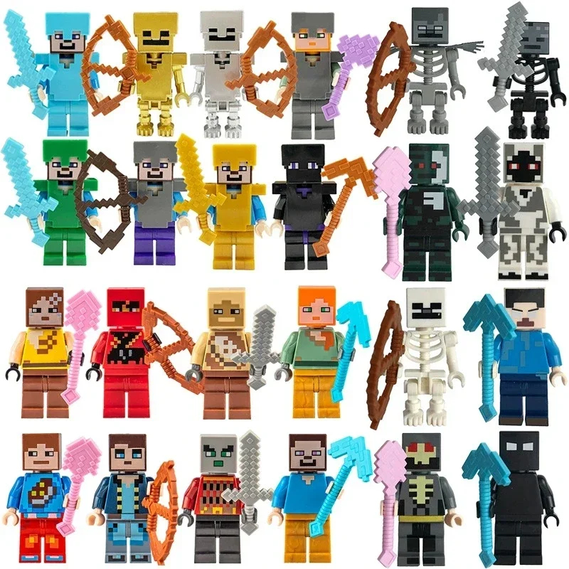 (12 PCS) New My World Building Blocks Small Ender Dragon Steve Cube Skeleton Horse Figures Mini Blocks Ornament Toy Gift
