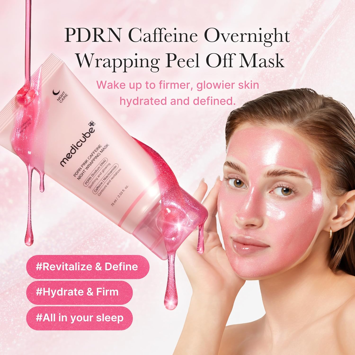 medicube Wrapping Mask PDRN Caffeine Overnight Peel Off Facial Mask Firming Depuffing Hydration DNA Caffeine Collagen Refined Glass Skin Face Contour Support 