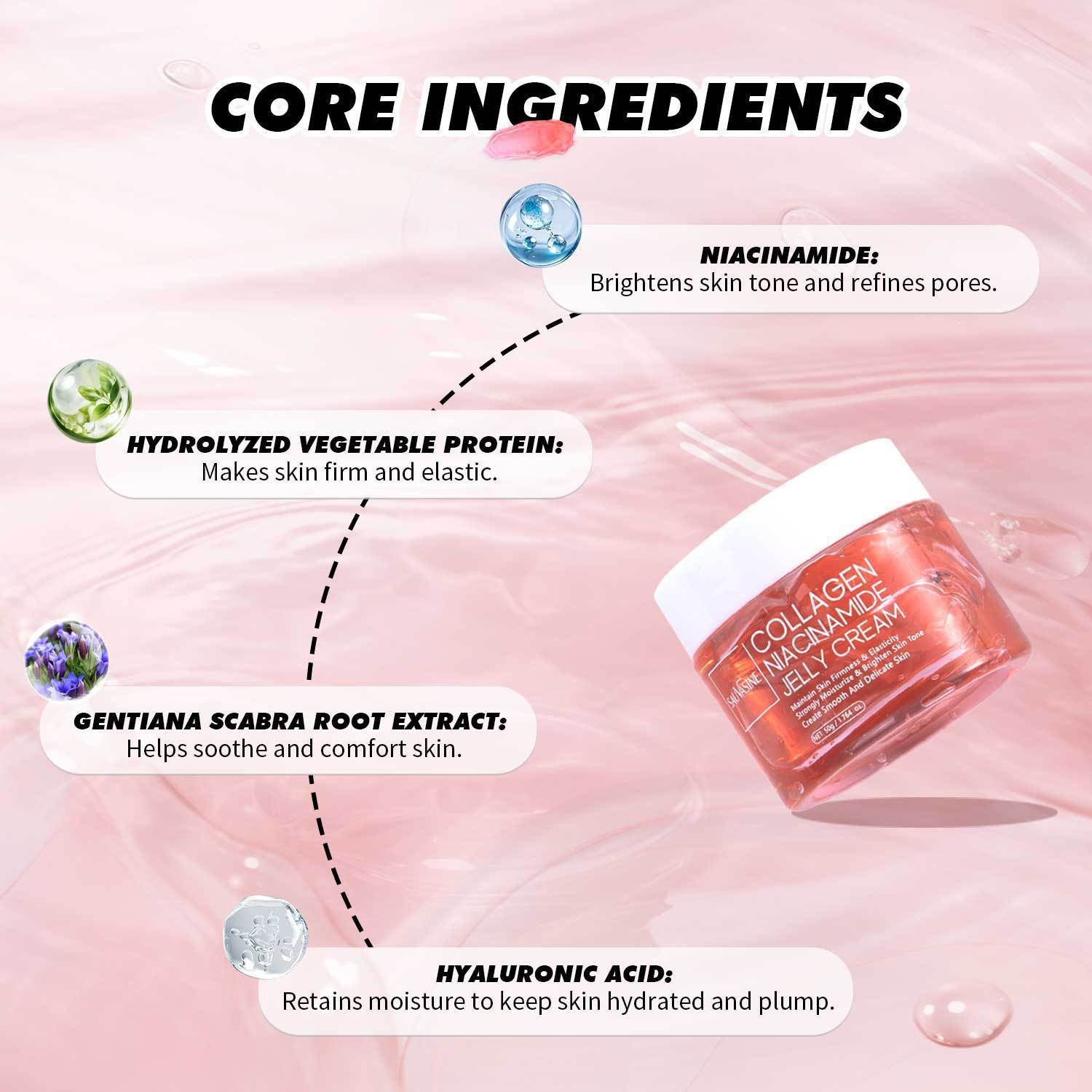 Collagen Niacinamide Jelly Cream For Intense Hydration Moisturizing And Skin Plumping Daily Nourishing Face Gel 50g