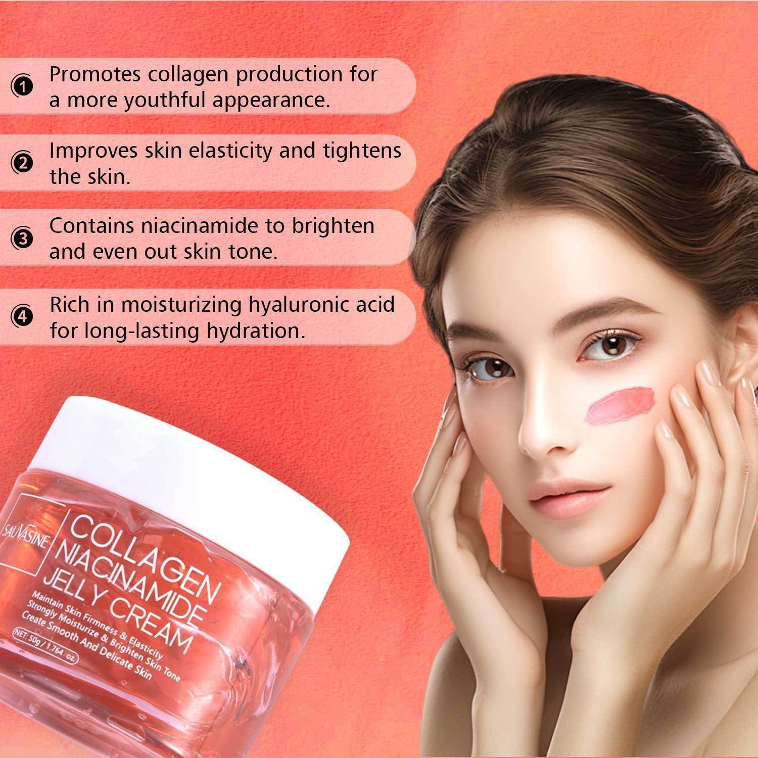 Collagen Niacinamide Jelly Cream For Intense Hydration Moisturizing And Skin Plumping Daily Nourishing Face Gel 50g