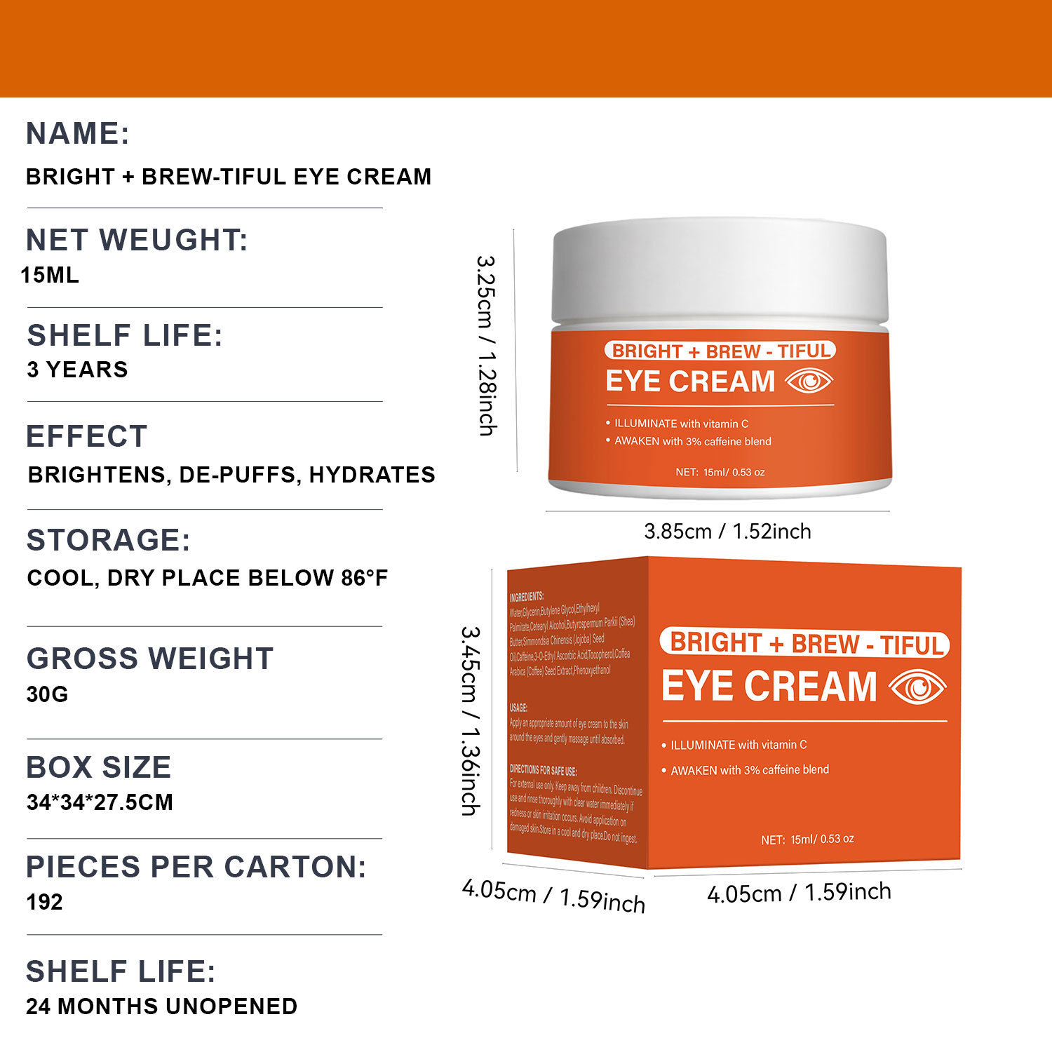 Bright Brew-tiful Eye Cream Revitalising Soothing Hydrating for Daily Eye Care Home Use Natural 15ml