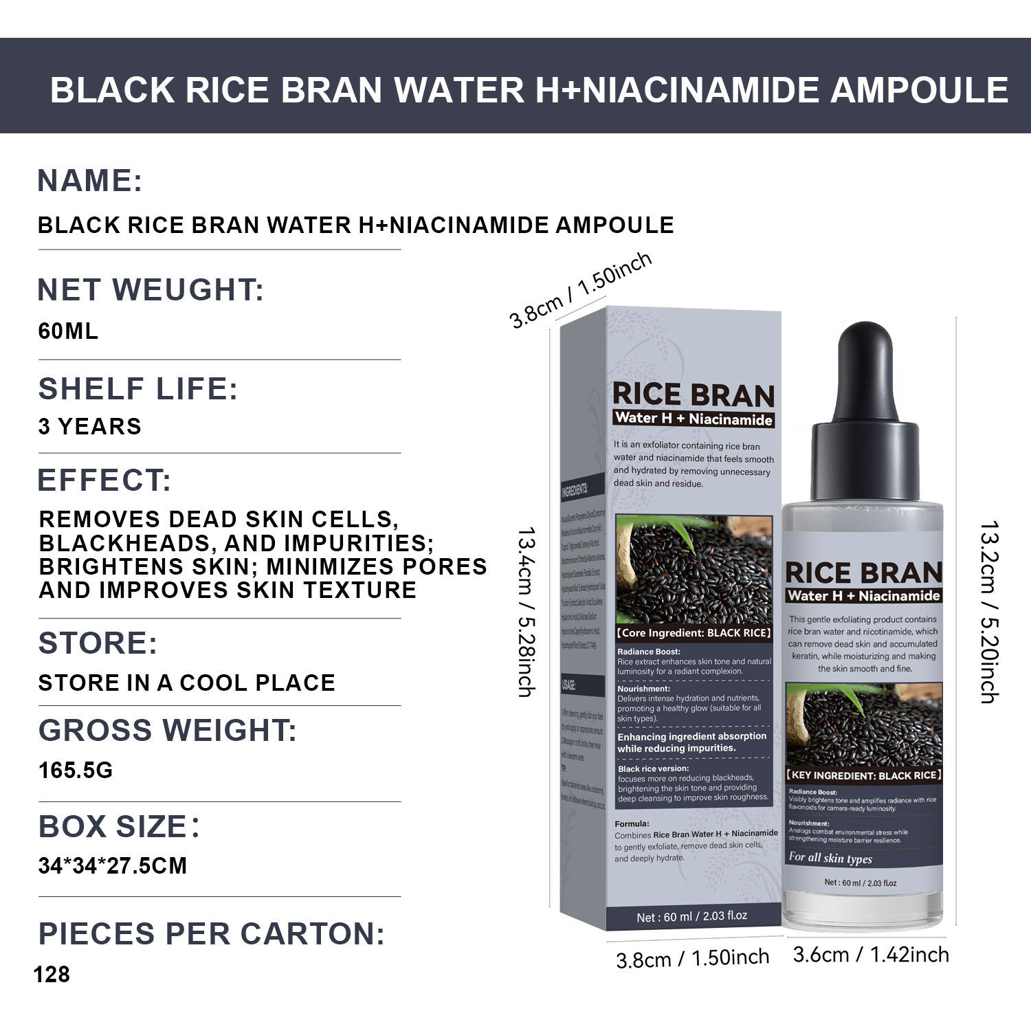 Exfoliating Black Rice Ampoule Smoothing Brightening For Glowing Skin Daily Face Treatment 60ml