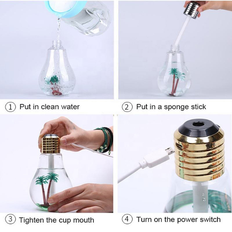 400ml Bulb Air Humidifier Creative Usb Humidifier With 7 Colors Night Light Ultrasonic Humidifier Led Mini Aroma Diffuser