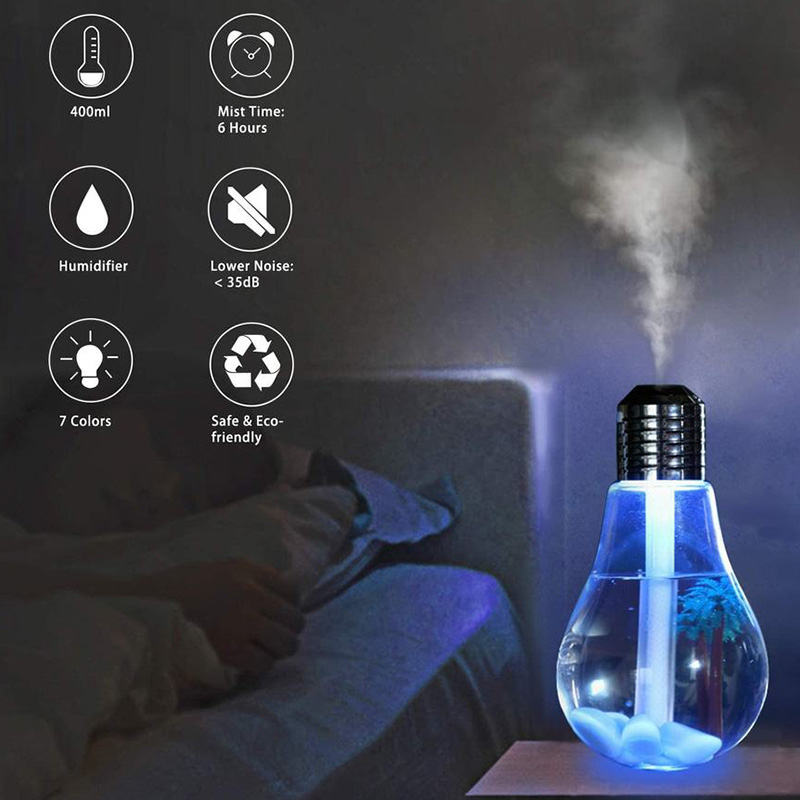 400ml Bulb Air Humidifier Creative Usb Humidifier With 7 Colors Night Light Ultrasonic Humidifier Led Mini Aroma Diffuser