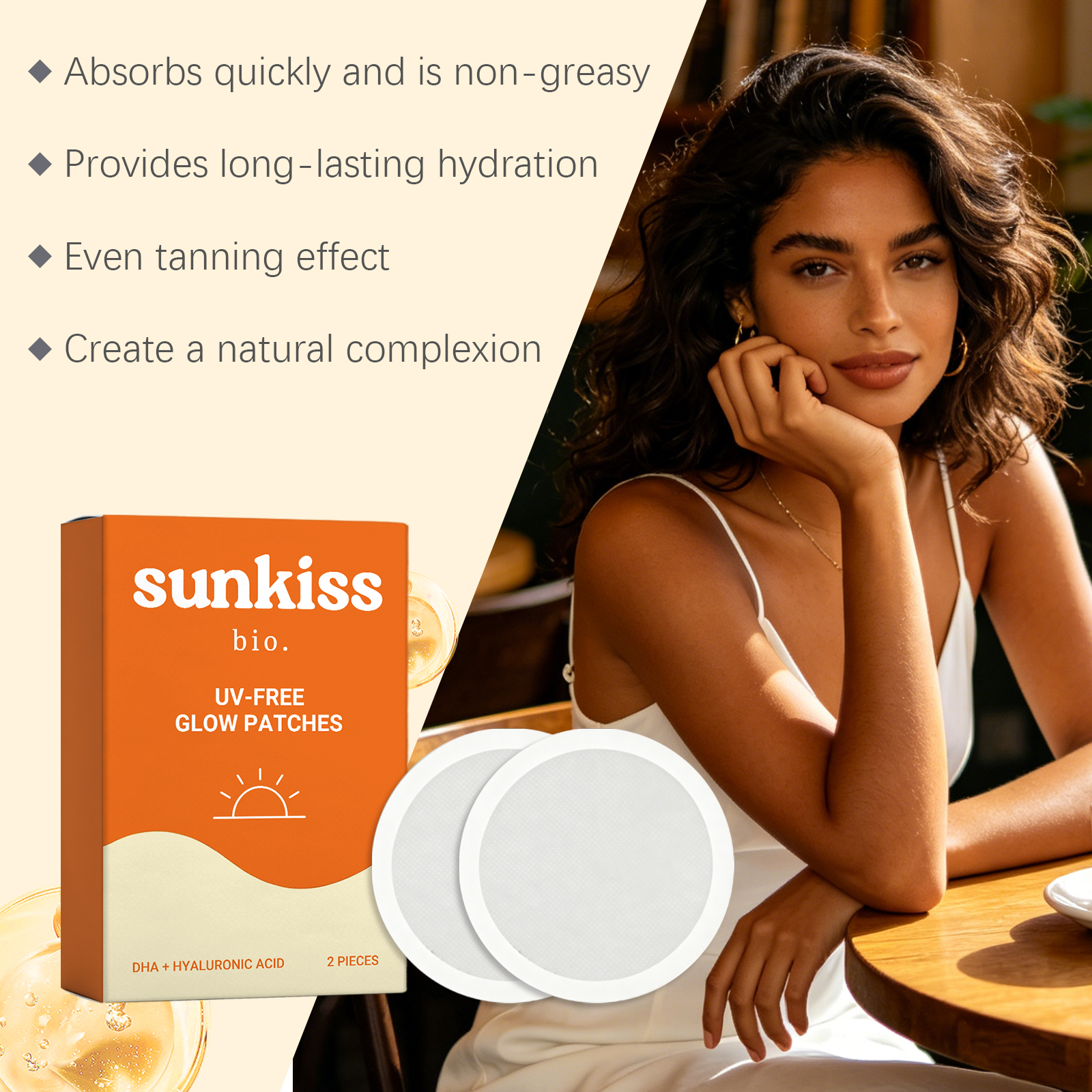 Hyaluronic Acid Sunless Tanning Patches Summer Daily Outdoor Beach Sun Free Bronze Skin Tone Glossy Finish Natural Shade Care
