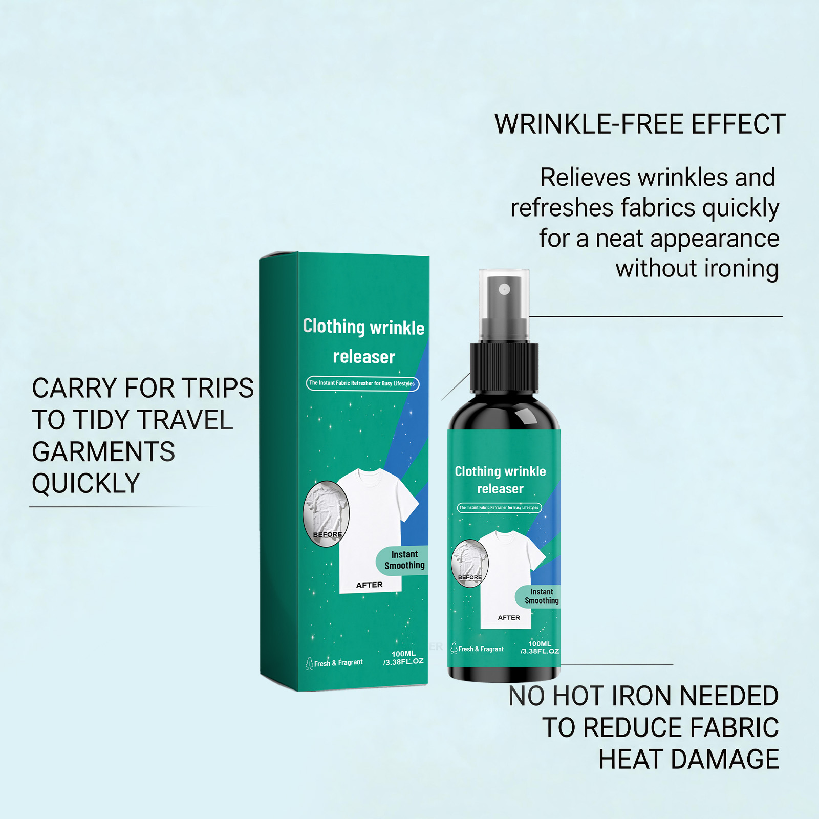 Clothes Wrinkle Remove Spray Mild Quick Dry Skin Friendly Anti Wrinkle Moisture Gentle Care Home Daily Garment Fabric Textile Maintain
