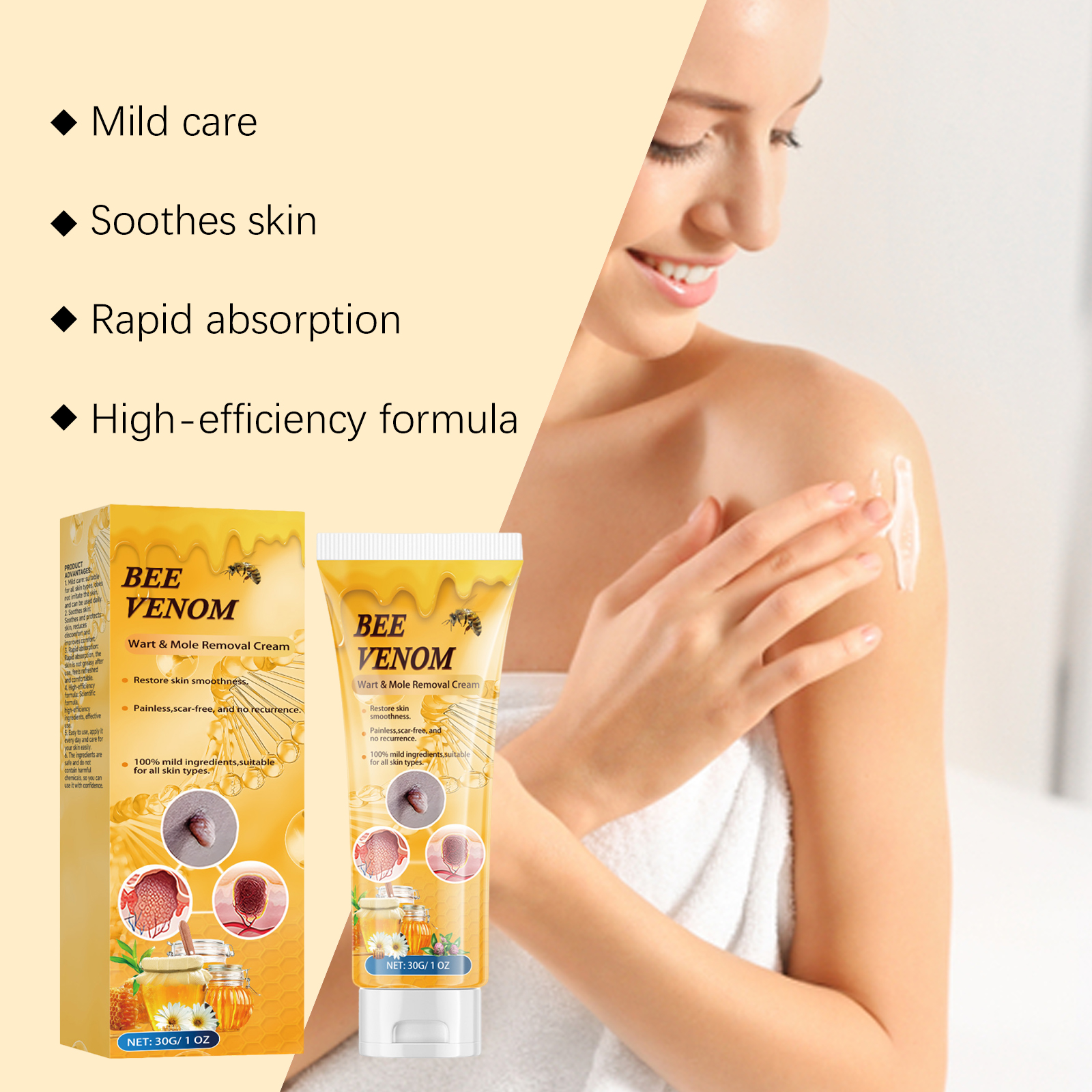 Bee Venom Skin Remove Wart Cream Mild Clean Repair Smooth Nourish Moisturize Skin Tissue