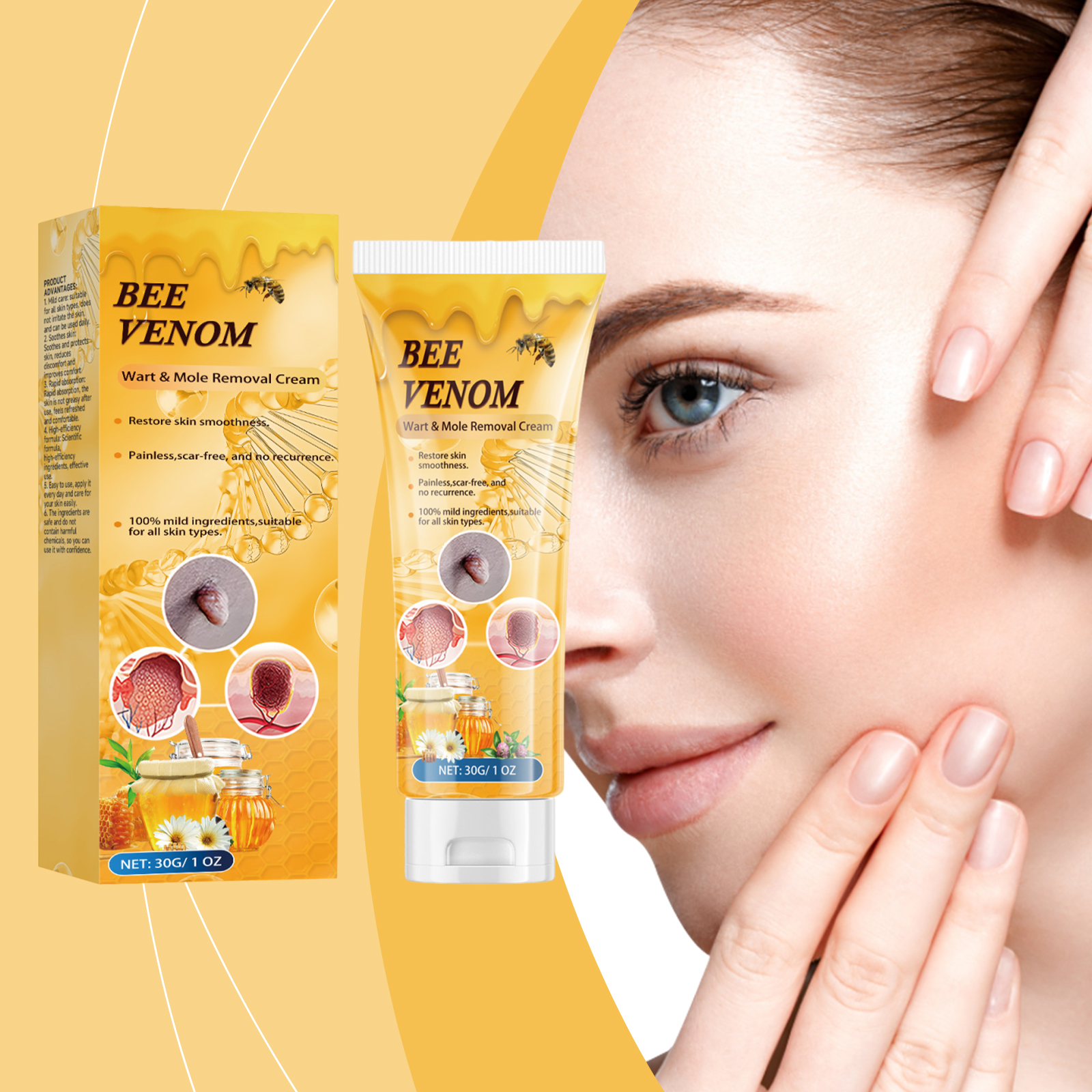 Bee Venom Skin Remove Wart Cream Mild Clean Repair Smooth Nourish Moisturize Skin Tissue