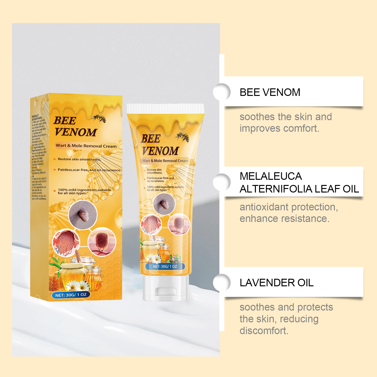 Bee Venom Skin Remove Wart Cream Mild Clean Repair Smooth Nourish Moisturize Skin Tissue