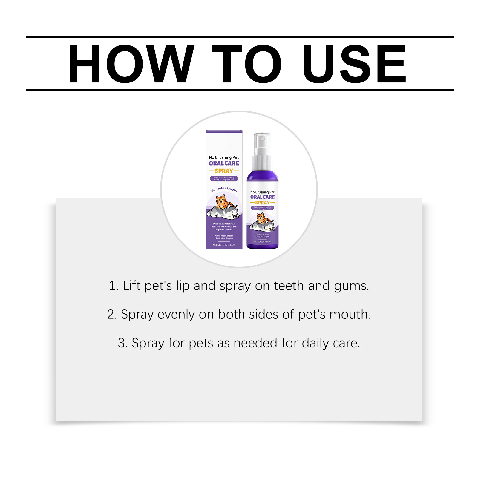Pet Oral Care Spray Teeth Protect Fresh Remove Plaque Mild No Brush Daily General Use