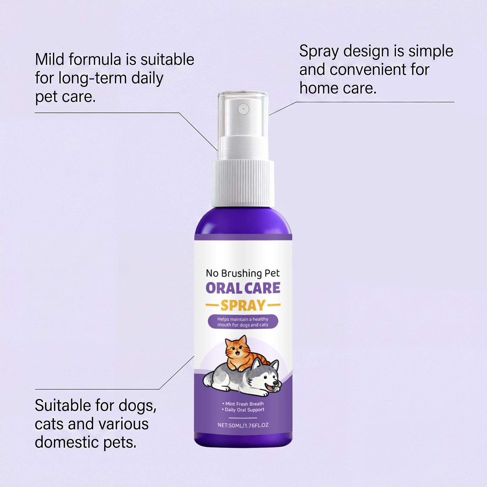 Pet Oral Care Spray Teeth Protect Fresh Remove Plaque Mild No Brush Daily General Use