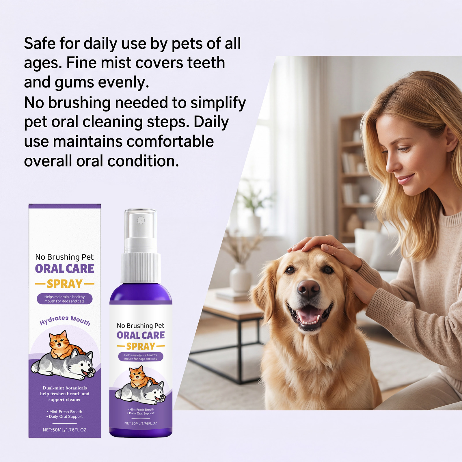Pet Oral Care Spray Teeth Protect Fresh Remove Plaque Mild No Brush Daily General Use